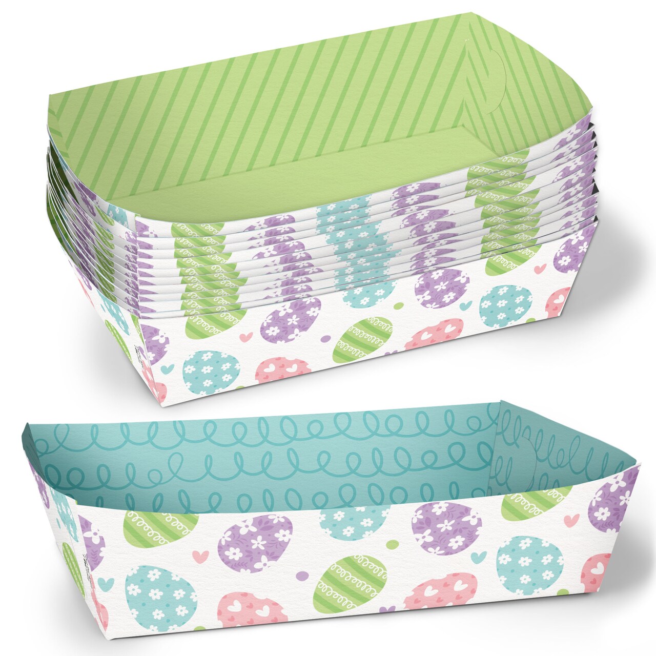 Big Dot of Happiness Spring Easter Paper Food Trays, Disposable Food Boats for Spring Easter, Double-Sided Meal Holders for Nachos, Hot Dogs - 12 Ct